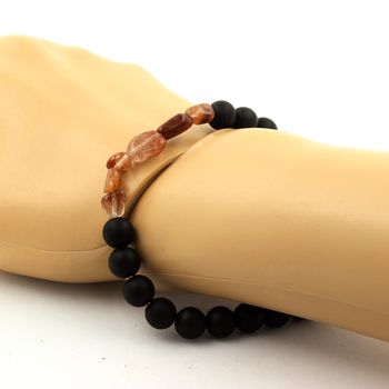 Bracelet Quartz rutile rouge du Brésil + Perles Onyx noir mat 8 mm.