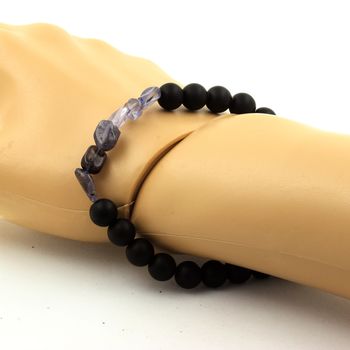 Bracelet Cordierite Iolite de Madagascar + Perles Onyx noir mat 8 mm.