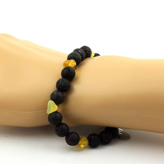 Bracelet Opale jaune d'Australie + Perles Lave 8 mm.