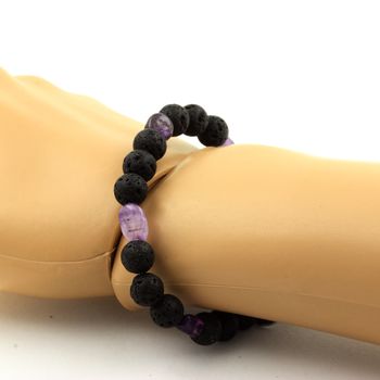 Bracelet Améthyste du Brésil + Perles Lave 8 mm.