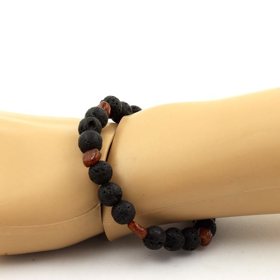 Spessartine Garnet from Mozambique + Lava Bracelet 8 mm Beads.