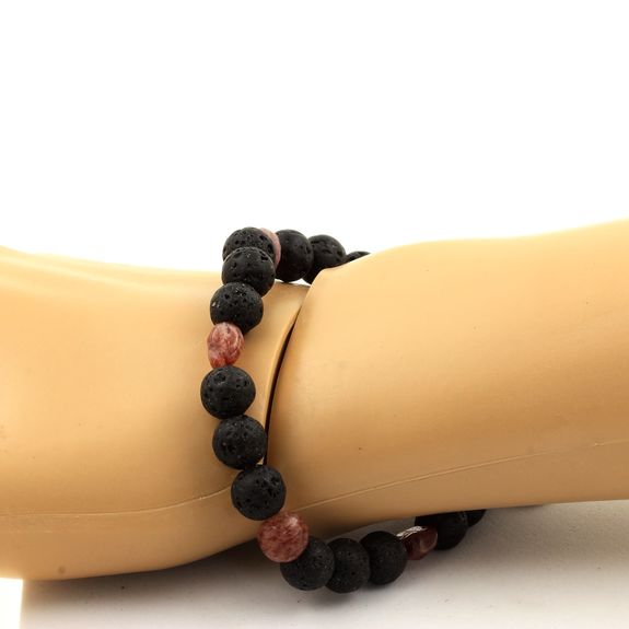 Bracelet Rubis du Brésil + Perles Lave de 8 mm.