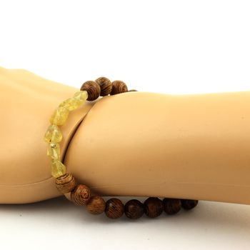 Bracelet Apatite jaune de Madagascar + Perles bois 8 mm.