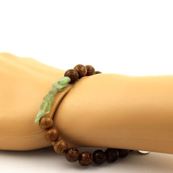 Bracelet Apatite verte de Madagascar + Perles bois 8 mm.