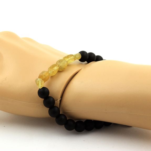 Bracelet Apatite jaune de Madagascar + Perles Onyx noir mat 8 mm.