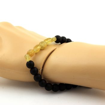 Bracelet Apatite jaune de Madagascar + Perles Onyx noir mat 8 mm.
