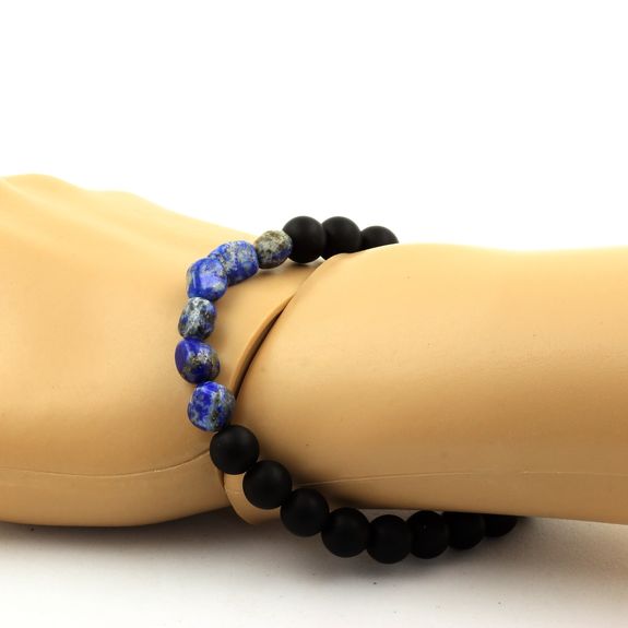 Bracelet Lapis Lazuli du Pakistan + Perles Onyx noir mat 8 mm.