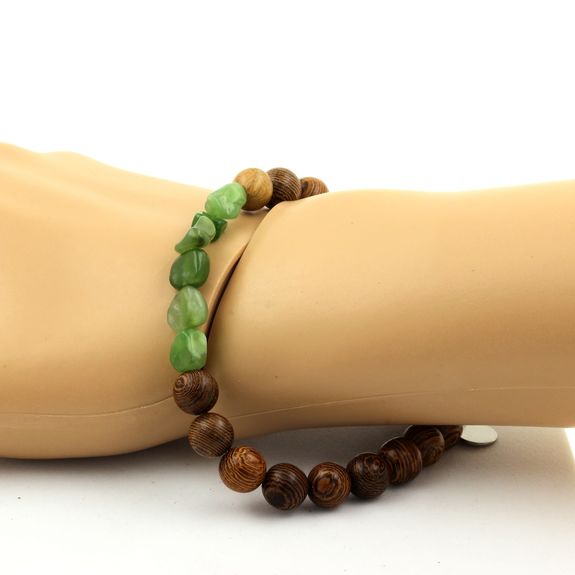 Bracelet Jade néphrite de Sibérie (Russie) + Perles bois 8 mm.