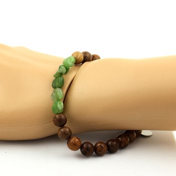 Bracelet Jade néphrite de Sibérie (Russie) + Perles bois 8 mm.