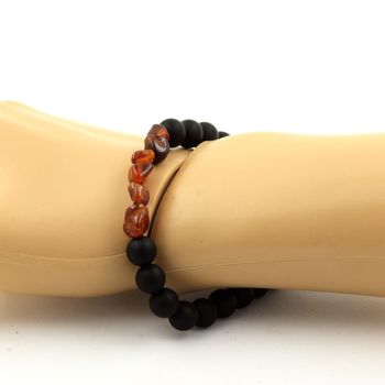 Spessartine Garnet from Mozambique + Matte Black Onyx Bracelet 8 mm Beads.