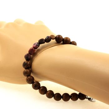 Bracelet Rhodochrosite du Brésil + Perles bois 8 mm.