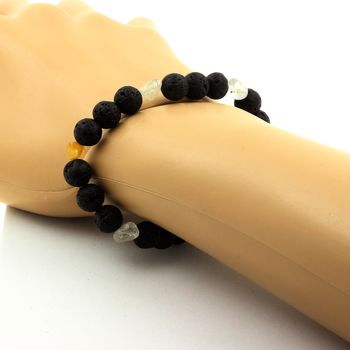 Bracelet Topaze du Brésil + Perles Lave 8 mm.