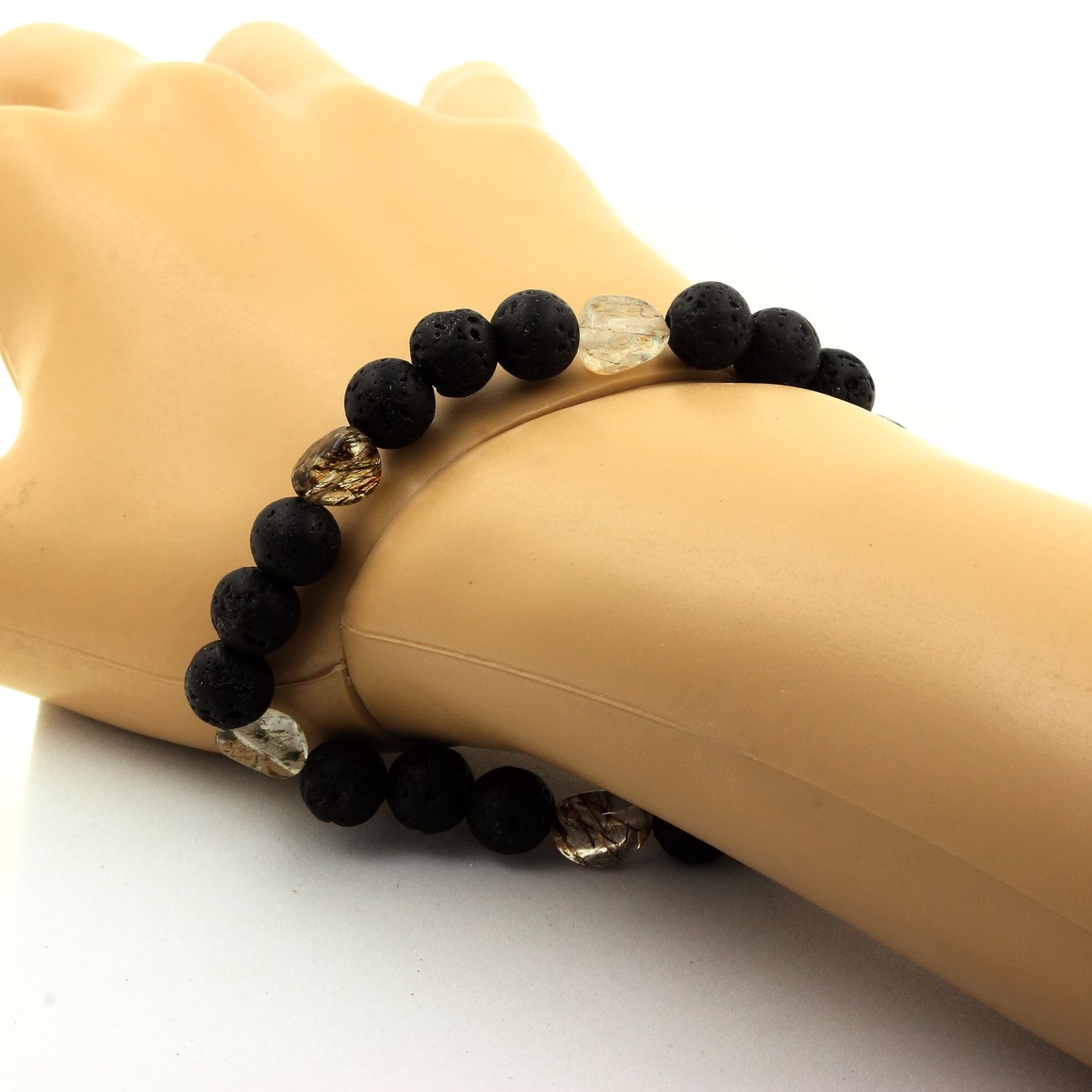 Bracelet Super Seven (Mélodie's Stone) Du Brésil Avec Perles De Lave 8mm - Neuf Avec étiquettes