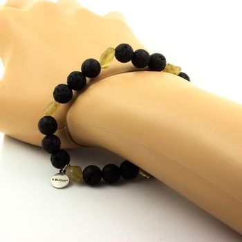 Bracelet Apatite jaune de Madagascar + Perles Lave 8 mm.