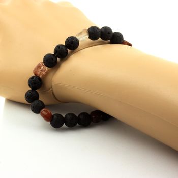 Bracelet Quartz rutile rouge du Brésil + Perles Lave 8 mm.