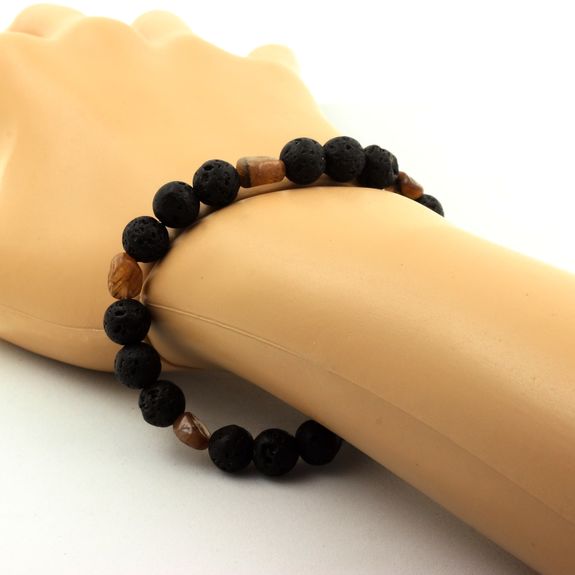 Bracelet Andalousite des USA + Perles Lave 8 mm.