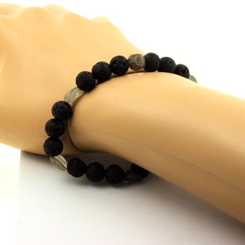 Green rutilated Quartz from Brazil + Lava Bracelet 8 mm Beads.