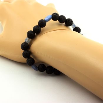 Bracelet Cyanite bleu du Brésil + Perles Lave 8 mm.