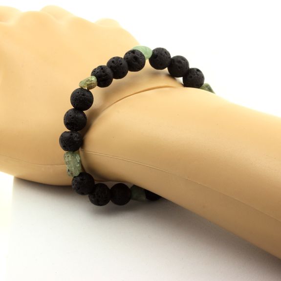 Bracelet Cyanite verte du Brésil + Perles Lave 8 mm.