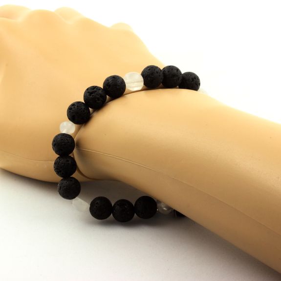 Bracelet Pierre de lune d'Inde + Perles Lave 8 mm.