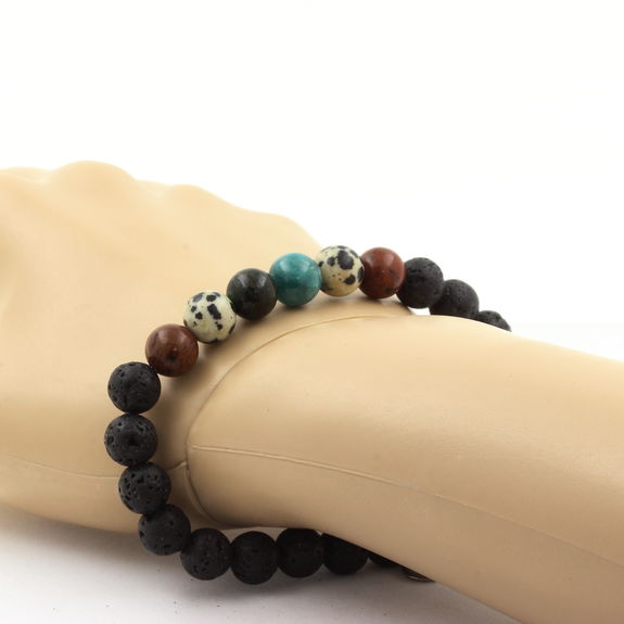 Emerald from Zambia + Mahogany Obsidian + Dalmatian Jasper + Lava Bracelet 8 mm Beads.
