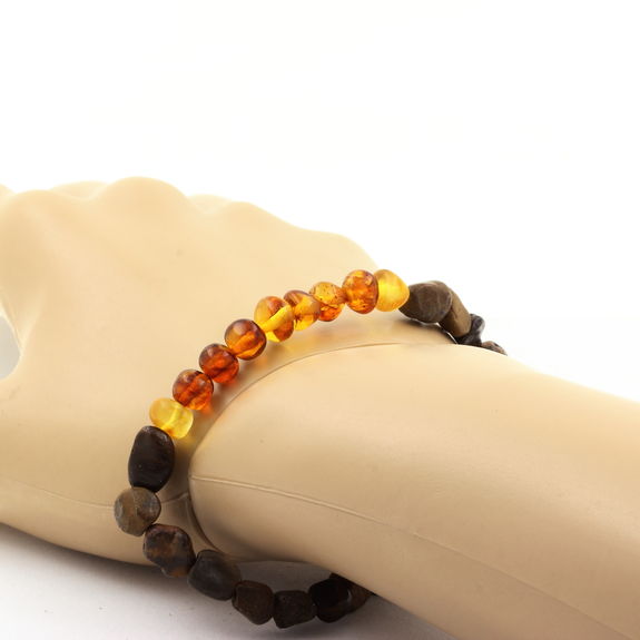 Bracelet Perles Ambre véritable de la mer Baltique + Opale Boulder d'Australie. Taille Personnalisable.