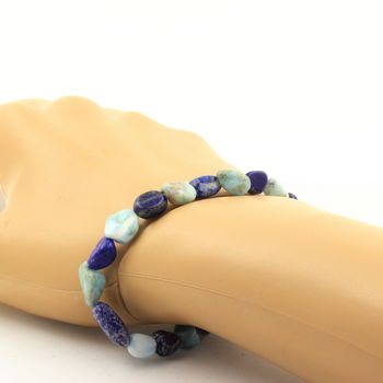 Larimar from the Dominican Republic + Lapis Lazuli from Pakistan Bracelet. Customizable Size.