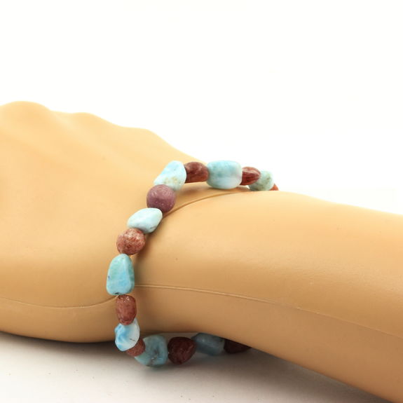 Larimar from the Dominican Republic + Ruby from Brazil Bracelet. Customizable Size.