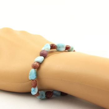 Larimar from the Dominican Republic + Ruby from Brazil Bracelet. Customizable Size.