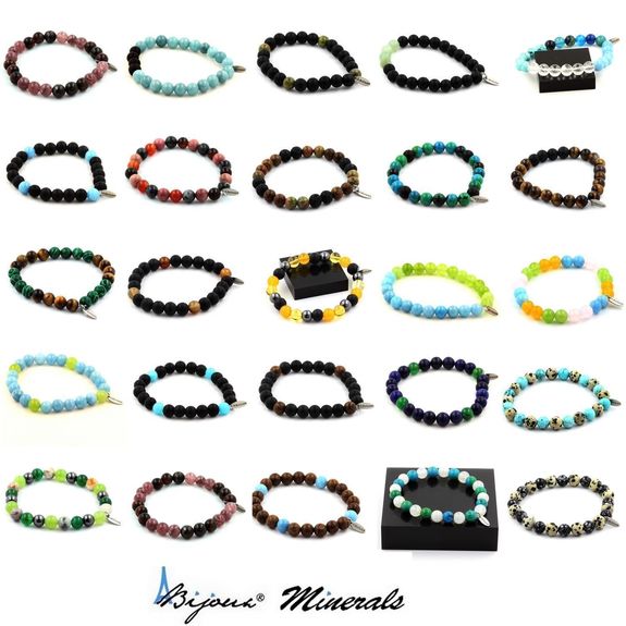 Bracelet Tourmaline multicolore du Brésil + Perles Hématite + bois 8 mm.