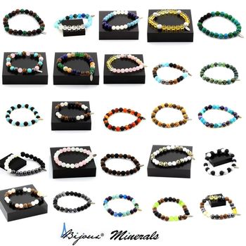 Bracelet Tourmaline multicolore du Brésil + Perles Hématite + bois 8 mm.