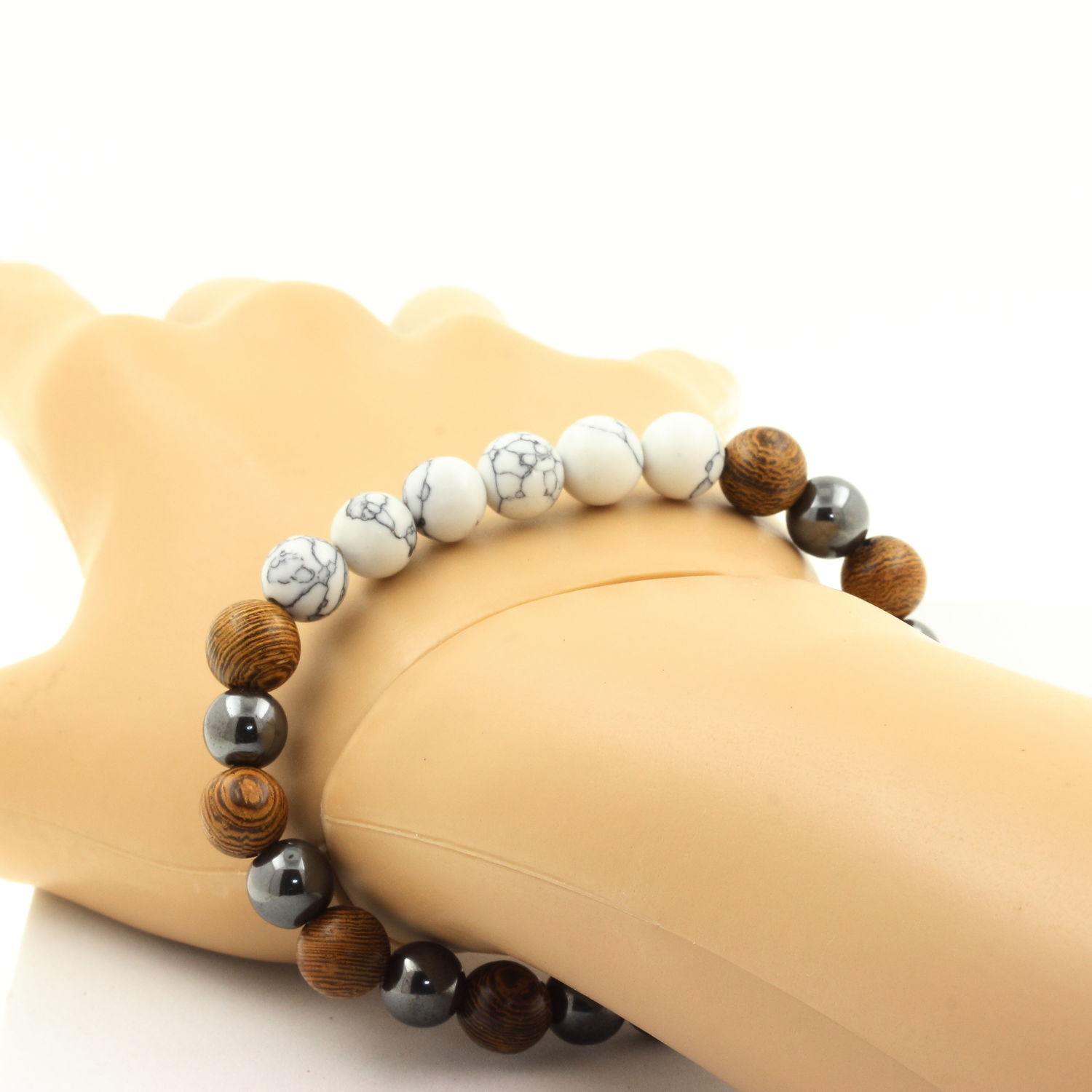 Bracelet Perles Howlite Et Hématite 8 Mm - Multicolore, Fabrication Française - Neuf Avec étiquettes