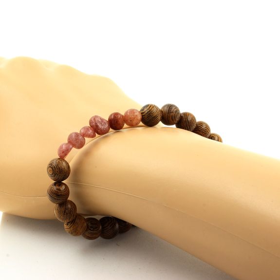 Ruby from Brazil + wood 8 mm beads Bracelet.