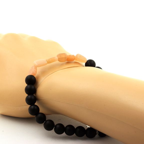 Bracelet Pierre de soleil de Tanzanie + Perles Onyx noir mat 8 mm.