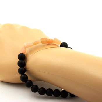 Bracelet Pierre de soleil de Tanzanie + Perles Onyx noir mat 8 mm.