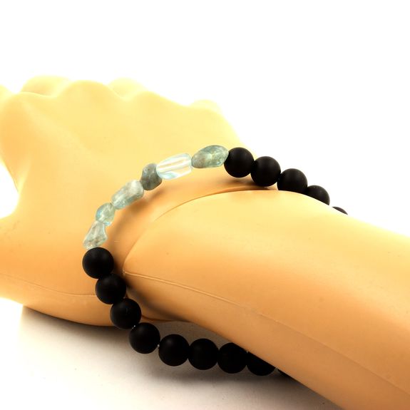Apatite from Brazil + Matte Black Onyx 8 mm beads Bracelet.