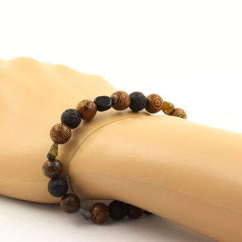 Bracelet Tourmaline multicolore du Brésil + Perles Lave + bois 8 mm.