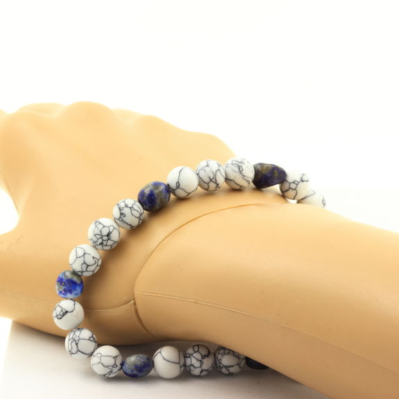 Bracelet Lapis Lazuli du Pakistan + Perles Howlite 8 mm.