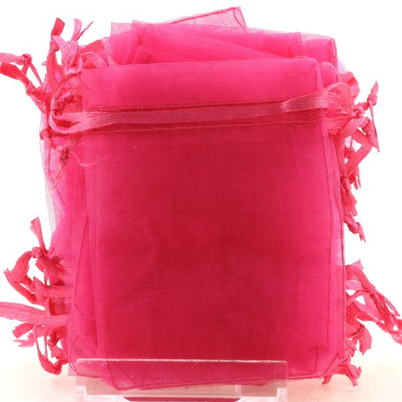 100 Pochettes Sachets couleur Fuchsia en Organza pour Bijoux, Cadeaux