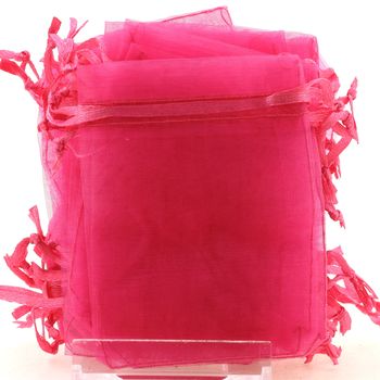 100 Pochettes Sachets couleur Fuchsia en Organza pour Bijoux, Cadeaux
