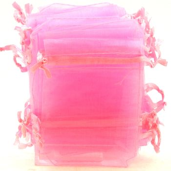 10 Pochettes Sachets couleur Rose en Organza pour Bijoux, Cadeaux