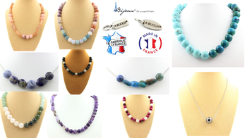 Lavender Chalcedony + Black Agate 8 mm beads necklace Stainless steel chain