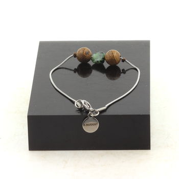 Stainless steel Anklet 1 Epidote from Myanmar (Burma) Freeform 5 mm-8 mm + wood Bead.