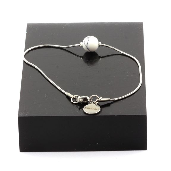 Stainless steel Anklet 1 Howlite 8 mm Bead.