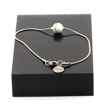 Stainless steel Anklet 1 Howlite 8 mm Bead.