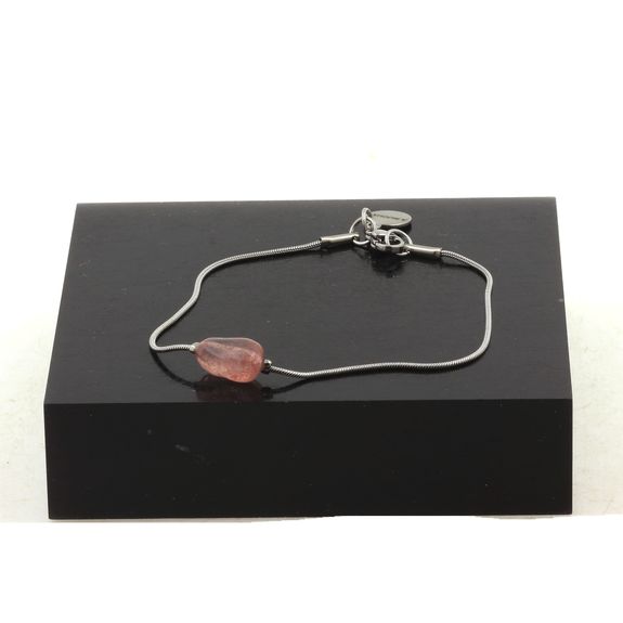 Bracelet de cheville 1 Perle Strawberry Quartz de Madagascar chaîne en acier inoxydable.