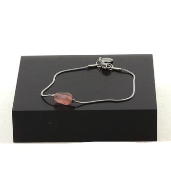 Bracelet de cheville 1 Perle Strawberry Quartz de Madagascar chaîne en acier inoxydable.