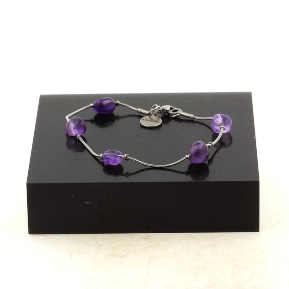 Stainless steel Anklet 5 Freeform Amethyst from Brazil 5mm-8mm Beads.