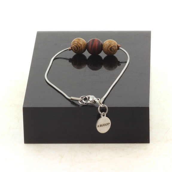 Stainless steel Anklet 1 Matte Red Tiger's Eye + wood 8 mm Bead.