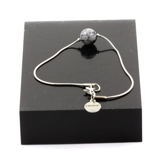 Stainless steel Anklet 1 Snowflake Obsidian 8 mm Bead.